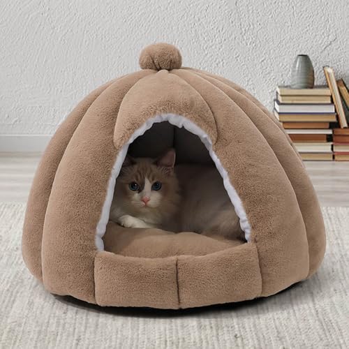 Geschlossenes Katzenbett, kuppelförmige kleine Katzenhöhlen, tragbares Kätzchenhaus, Haustierzubehör mit abnehmbarem, waschbarem, dickem Kissen, wasserdicht, rutschfest, große Kapazität-7