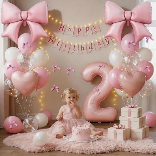 Image of 2nd Birthday Decorations for Girl,Pink 2 Balloons for Party Decorations