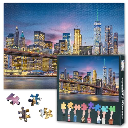 Rompecabezas de 1000 piezas para adultos: puente de Brooklyn y skyline de Nueva York