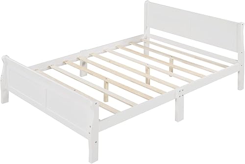 Miniatura 3 de Camas de plataforma tamaño Queen de madera maciza con cabecera y soporte de listones de madera para niños, niñas, adolescentes y adultos