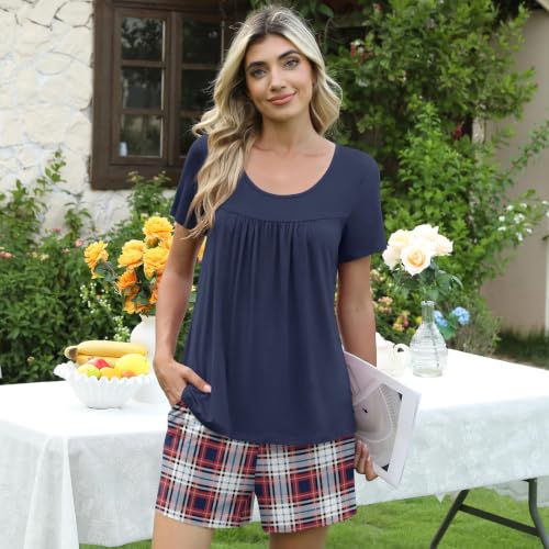 Image of POPYOUNG Pajama for Women Set Summer Pjs Lounge Shorts Sets Soft Sleepwear