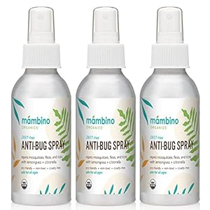 Anti-Bug Spray DEET-Free – Organic, All-Natural Bug Spray Travel Size with Essential Oils – Non-Toxic, Reef Safe, Face-Safe Bug Repellent for Babies, Kids, Adults by Mambino Organics, 2.7oz 3-Pack