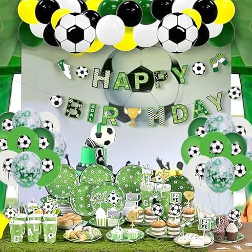 Decoración de Cumpleaños de Niños, Kit de Decoración de Cumpleaños de Fútbol, Cumpleaños de Fútbol, Incluye globos, banderola, mantel, plato de papel, servilleta de papel. | Ya disponible en tu tienda friki favorita! En mundofriki.es!