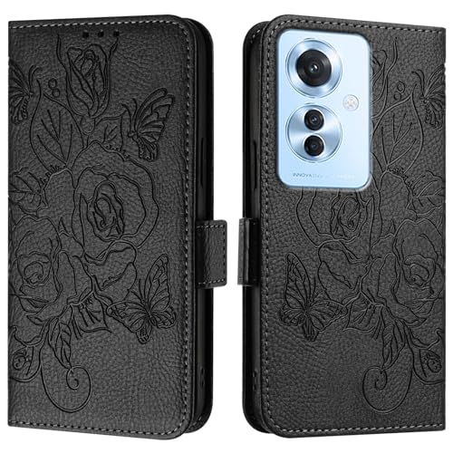 Coque Oppo Reno 11F 5G Étui Portefeuille Noir en Cuir PU et Protection Antichoc
