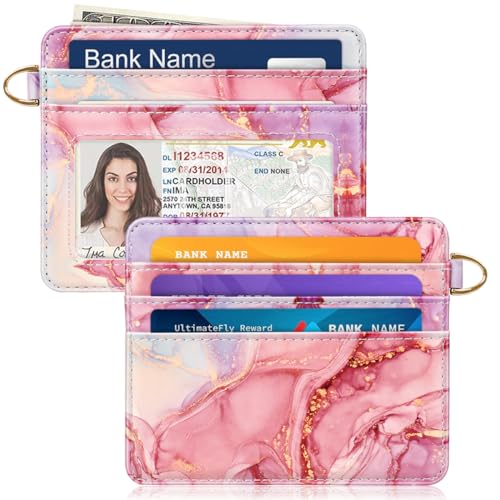 Image of Slim Minimalist Pocket Credit Card Holder Wallet RFID Blocking Lightweight Thin Small Cute Card Cases,Red Marble