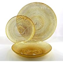 Red Pomegranate Helios Glass Dinnerware Set, Set of 12 pcs, Gold