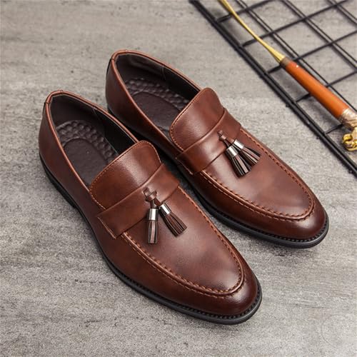 Men's Genuine Leather Slip On Tassels Loafers Classic Casual Dress Penny Loafers Vintage Formal Business Wedding Smoking Shoes4