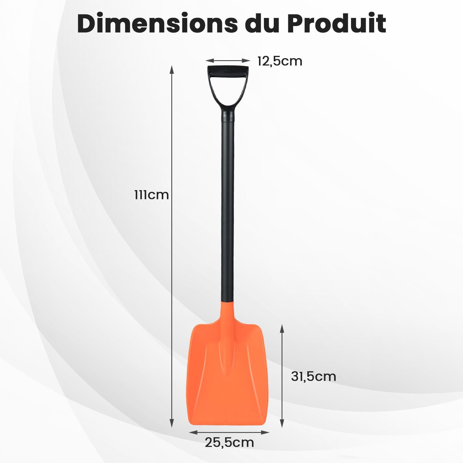 GYMAX Pelle à Neige 111cm avec Lame 32x26cm, Manche Léger Robuste en Aluminium, Poignée Pratique en Forme D, Outil de Déneigement Déblaiement pour Toit Voiture Allée Jardin