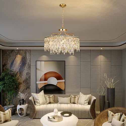 Image of 24 inch 8 Lights Gold Crystal Chandeliers for Dining Room Light Fixture