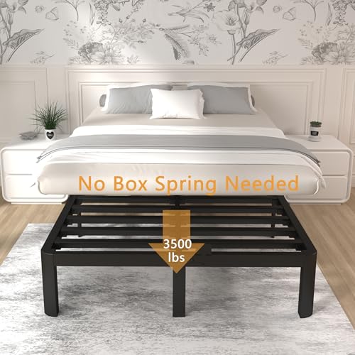 Image of ITIMIDI 12 Inch King Size Bed Frame, Heavy Duty Mattress Foundation and DIY Headboard, Safety Design with Rounded Corner Legs, King Platform Bed Frame, No Box Spring Needed, Noise Free, Black