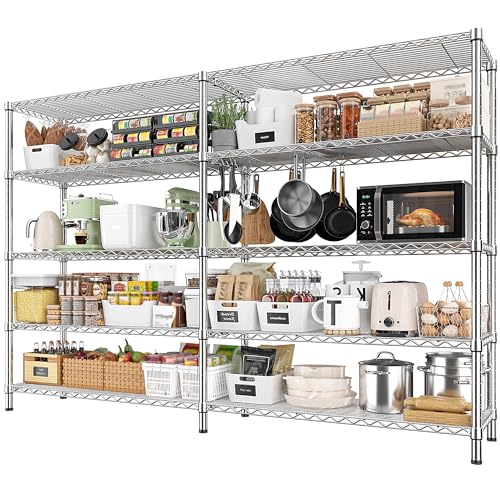 Image of REIBII 69.8 inch W Storage Shelves 1510LBS Wire Shelving Unit 5 Tier Metal Shelving for Storage Rack Shelves Adjustable Heavy Duty Garage Shelf Pantry Shelves Kitchen Shelving,69.8 inchWx15.8 inchDx72.4 inchH,Chrome