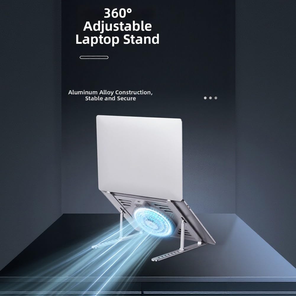 Soporte de refrigeración para laptop, ultraligero, ajustable, con 3 ventiladores silenciosos, ergonómico, plegable, portátil, para tableta con ventilador de aleación (negro)