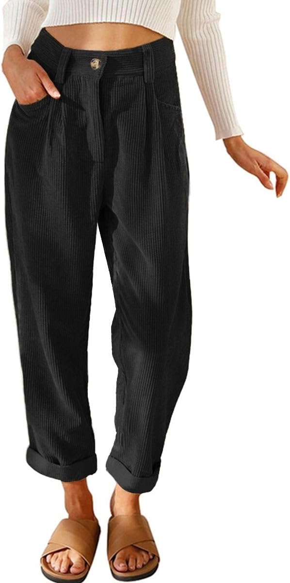 Yutdeng Loose Corduroy Long Trousers for Women UK High Waisted Trousers with Elastic Waist Lady Casual Baggy Trouser Straight Wide Leg Pants with Pockets Yutdeng Loose Corduroy Long Trousers for Women UK High Waisted Trousers with Elastic Waist Lady Casual Baggy Trouser Straight Wide Leg Pants with Pockets