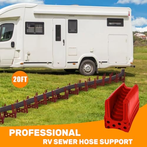 Image of RV Sewer Hose Support 20FT - Heavy-Duty Flexible Design with Deep Cradles & Carry Strap | Compact Folding System | Fits Travel Trailers, Campers & Motorhomes | Fast Setup & Smooth Drainage