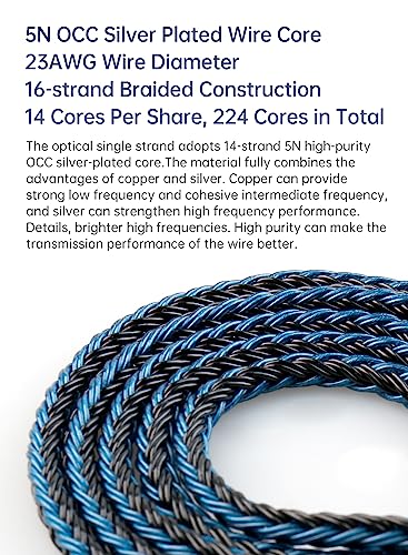 KBEAR ST16 Upgrade-Kabel HiFi In Ear Monitor 16 Kerne 5N Kopfhörer Kabel 2 Meter lang 0,78 mm 2PIN für ZST ZSR ES4 ZS10 AS10 ZST-X EDX KS1 (3,5 mm 2PIN-2 Meter, Schwarz und Blau)