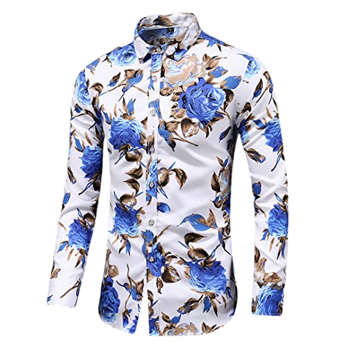 Chemise imprimée pour hommes en coton mélangé Niiyyjj blanc bleu taille XL