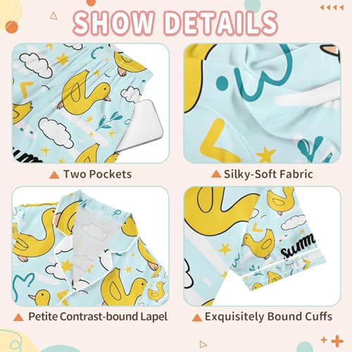 senya Summer Flying Duck Satin Summer Pajama Sets Silk Short Sleeve Button Down Sleepwear3