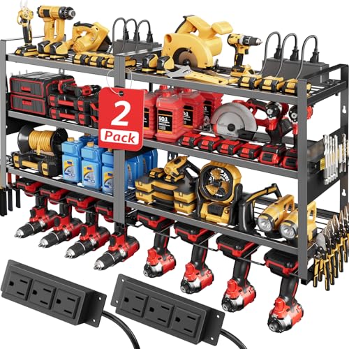 Power Tool Organizer with Charging Station Wall Mount - 2 Pack Dr...