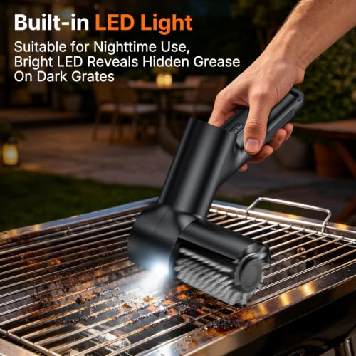 Cook Time Electric Grill Brush for Outdoor, Portable BBQ Grill Cleaner | LED Light, 2 Replaceable Head, 3-Speed,LED Display, Gill Cleaning Brush Grill Accessories for Charcoal Grill, Gifts for Men - image 5