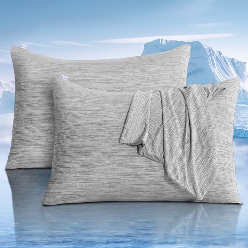 Avoalre 2Pack Cooling Pillowcases for Hair and Skin 50x75cm Double-Sided Cold Pillow Case Cover with Arc-Chill 3.0 Cooling Fiber(Q-Max0.5) Hidden Zipper Helps Sleep Hypoallergenic Gray