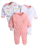 BUMZEE Peach & White Baby Girls Full Sleeves Sleepsuit Pack of 3 Age - 9-12 Months (Peb10053E-pch)