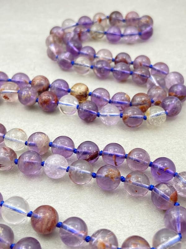 Natürliche AAA Super Seven 108 Mala-Halskette | 108 Mala-Halskette mit Gebetsperlen | Handgeknüpfte Mala aus Lapislazuli | Japa Mala | 6 mm runde Perlen | Meditationsquaste | Buddhistische Mala