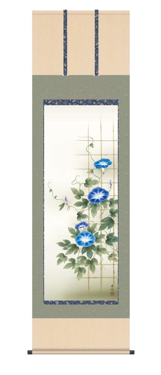 Amazon.co.jp: 掛け軸 掛軸 夏掛け 花鳥画 「 朝顔 」 西尾香悦 尺五
