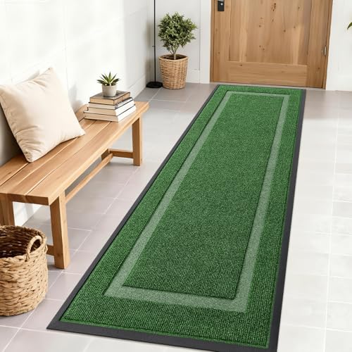 Image of OLANLY Front Door Mat Indoor Outdoor Entrance, Waterproof All-Season, All-Weather Doormat, Sturdy Natural Rubber, Fade Resistant, Low Profile, Easy Clean Patio Porch Entryway Mat, 71x23, Green