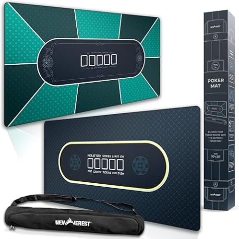 Newverest 2-in-1 Poker Gift Set: Texas Hold'em Poker Mat Black + Green with Black Edges | 70" x 35" Cover