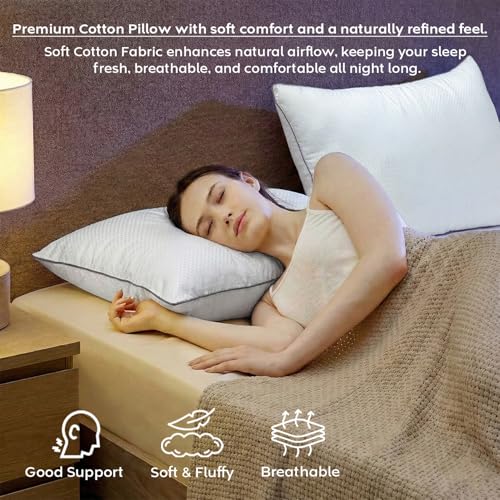 Image of AYKA Premium Microfiber Pillow for Sleeping, Set of 2 | 17x27 Inch Hotel Luxury Bed Pillows | 100% Virgin Fiber Fill, Soft & Fluffy | Neck Support for Side, Back & Stomach Sleepers | White