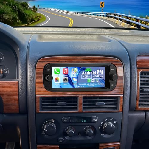 Slakerbe Android 14 Double Din Car Stereo Upgrade Radio for Jeep Grand Cherokee 1999-2004, 4G+64G 6.86