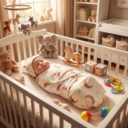Image of Ramede 6 Pack Swaddle Blanket with Hats for Baby Girl Boy 100% Cotton Swaddles 0-3 Months, Adjustable Breathable Skin Friendly Receiving Blanket Wrap, Essential for Newborns(Boho,Khaki)