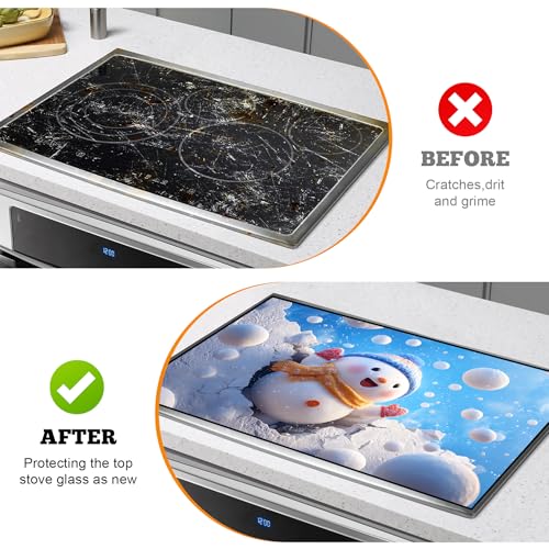 Image of Christmas Multi-Design Stove Cover for Glass /Electric Stoves - 3-in-1 Heat-Resistant Protector Mat, Non-Slip Drying Rack 28 inchx20 inch