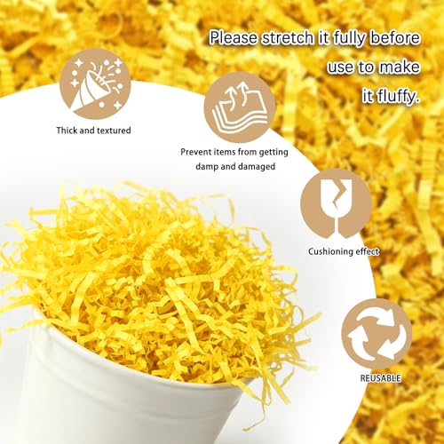 Image of Zankubom 1 /2LB Lemon Yellow Crinkle Cut Paper Shred Filler Great for Gift Wrapping, Lemon Yellow Basket Fillers, Birthday, Gift Wrapping, Halloween Thanksgiving Christmas Party Decor Filling Supplies