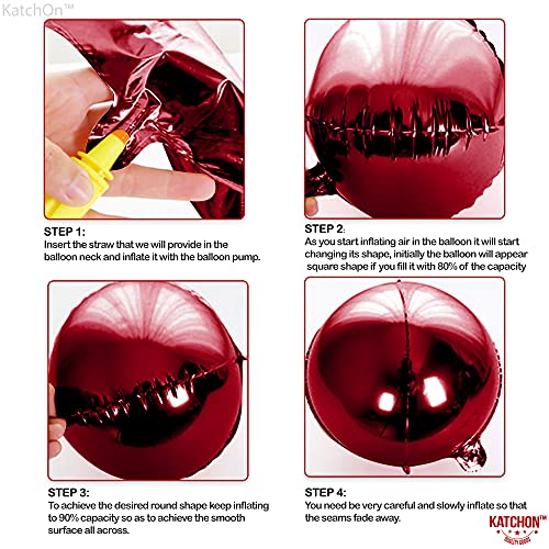Image of KatchOn, Metallic Red Balloons - 22 Inch, Pack of 6 | Round 4D Mylar Cherry Balloons for Birthday Decorations | Maroon Balloon for Wedding, Graduation Decorations 2026 | Baby Shower Decoration