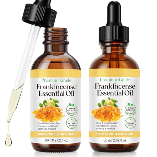 Aceite Esencial de Incienso 60 ml, Frankincense Oil Natural y Puro al 100%, Reduce líneas finas y estrías, hidrata y calma la piel irritada, Esenciales de Aromaterapia para Facial Cabello Piel (2PCS)