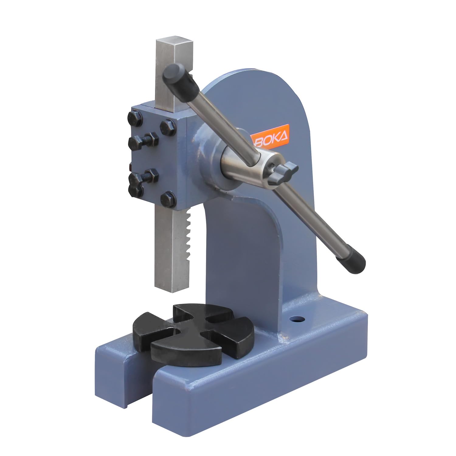BOKA Drehdornpresse Presskraft 1t, handhebelpresse, Grundplatte 4-fach verstellbar, leichtgängiger Hebel, Werkstattpresse AP-1