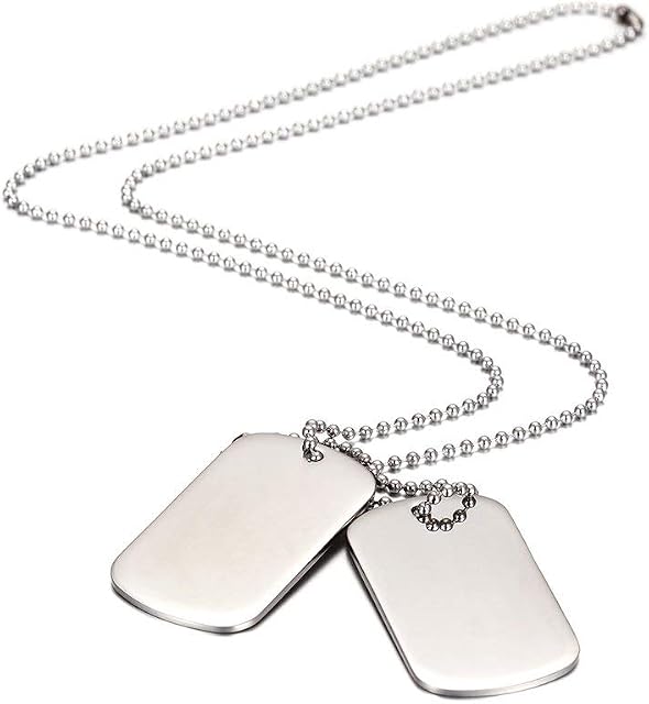 MicVivien Army Style Double Dog Tag Pendant Mens Necklace, Biker 70cm Ball Chain