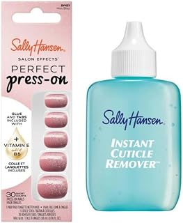 Instant Cuticle Remover & Salon Effects Miss Bliss Press On Nails Kit - Ultra Fast 15 Second Gel Formula with Aloe & 30 Designs with Nail Glue