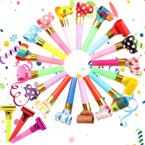 WUSJCOF 20 pièces Sifflet Enfant, Sifflet Anniversaire Enfant, Trompette Enfants, Serpentins, Photobooth Anniversaire, Souffleur de fête, Confettis (Couleurs...