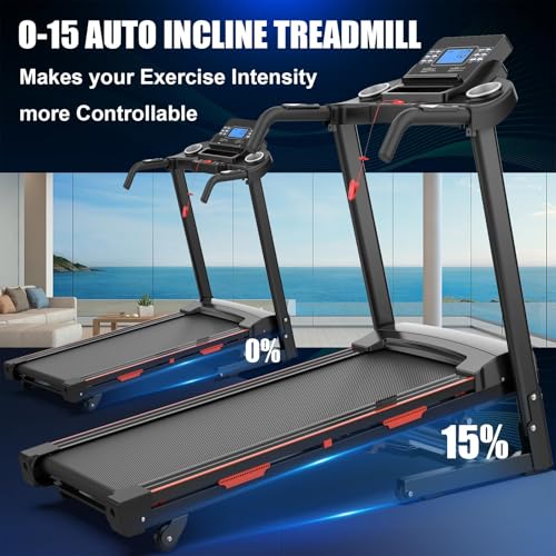 Image of 15% Auto Incline Treadmills 400LBS Capacity, 3.5 HP Heavy Duty Treadmill for Home, Walking Folding Treadmill, Running FoldableTreadmill Wide Belt, 0.5-8.5MPH, Bluetooth, APP