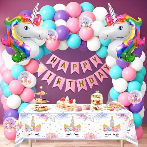 Image of Party Propz 50 Pcs Unicorn Theme Birthday Decoration Kit - Unicorn Birthday Decoration for Girls, Decorations Kit For birthday Girls, Kids birthdays decorations Item with Balloons & Banner