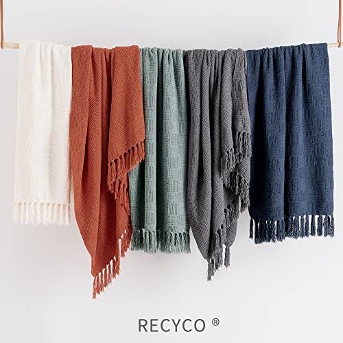 RECYCO Chenille Throw Blanket for Couch, Soft Silky Throw Blankets with Tassel Cozy Lightweight Woven Blanket with Bonus Laundry Bag for Sofa Bed Chair,152x127cm, Burnt Orange