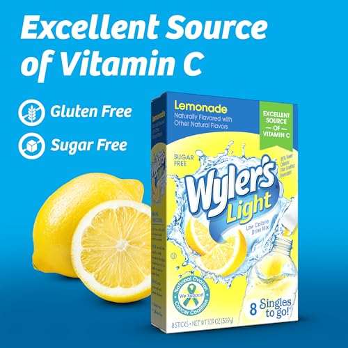 Image of Wyler's Light Singles To Go Powder Packets, Water Drink Mix, Lemonade, 12 Boxes, 8 Servings per Box, 96 Total Servings
