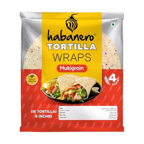 Image of Habanero Multigrain Tortilla Wraps | Soft Wraps with Multigrain, Ragi, Oats & Barley | Ready to Eat | 6 Pieces | 330g