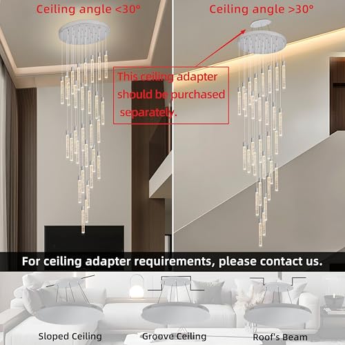 Image of 30-Lights Bubble Crystal Chandelier for Entryway High Ceiling,Chrome