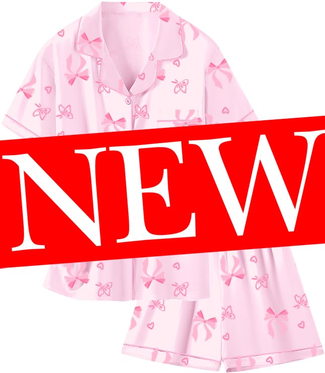 Image of Schbbbta Girls Womens Pajamas, Satin Silky Pjs Set Kids 2Pcs Button-Down Nightwear Sleepwear Gift for Mommy and me