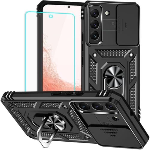 for Samsung S22 Plus Case with Screen Protector: [Military Grade 20ft. Drop Tested] Slide Camera Cover Ring Shockproof Protective Phone Case for - Samsung Galaxy S22 Plus (Black)