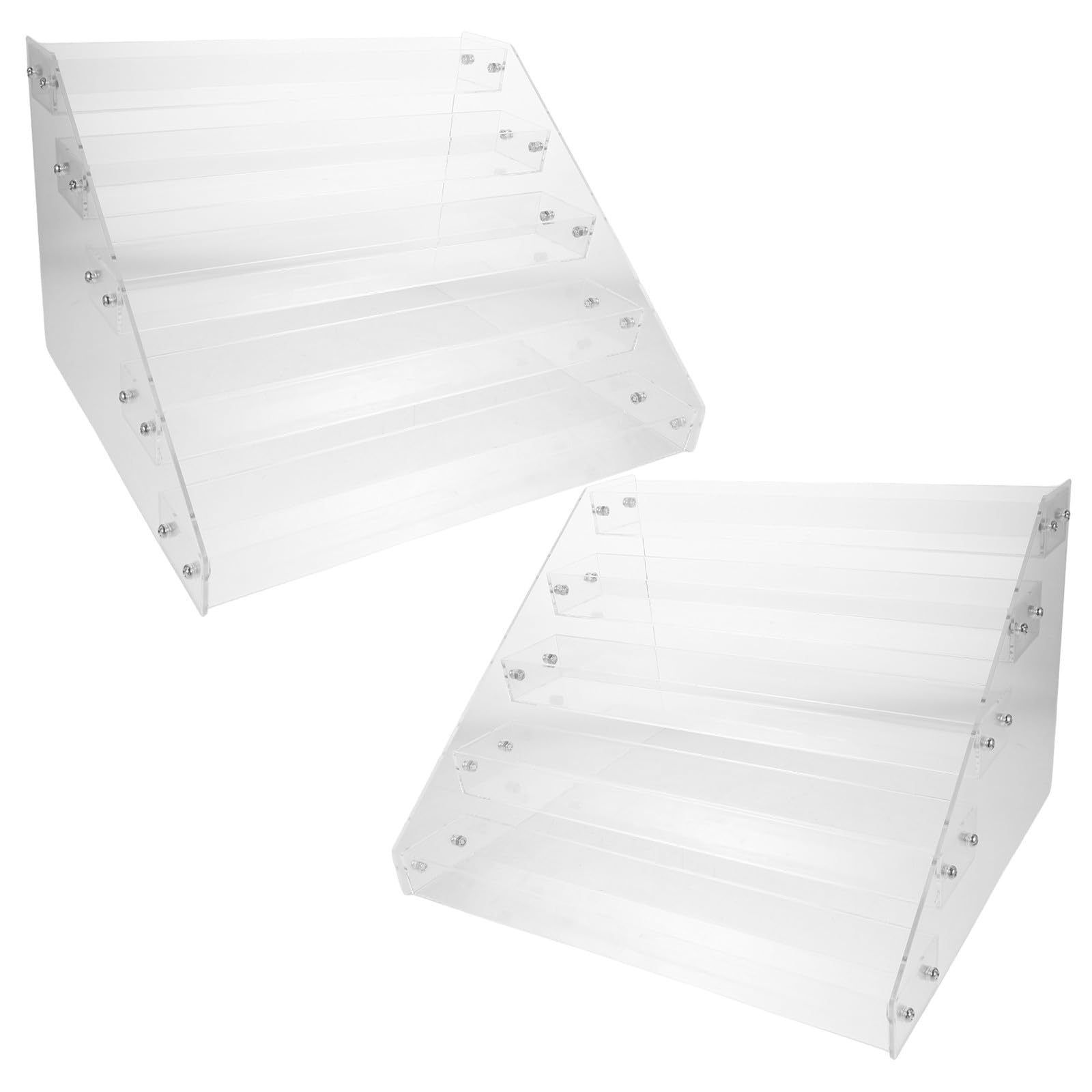 2 Piezas Organizador de Maquillaje Acrílico Transparente de Múltiples Capas con Diseño Escalonado y Acabado Liso para Categorización en Encimeras y Centros de Belleza