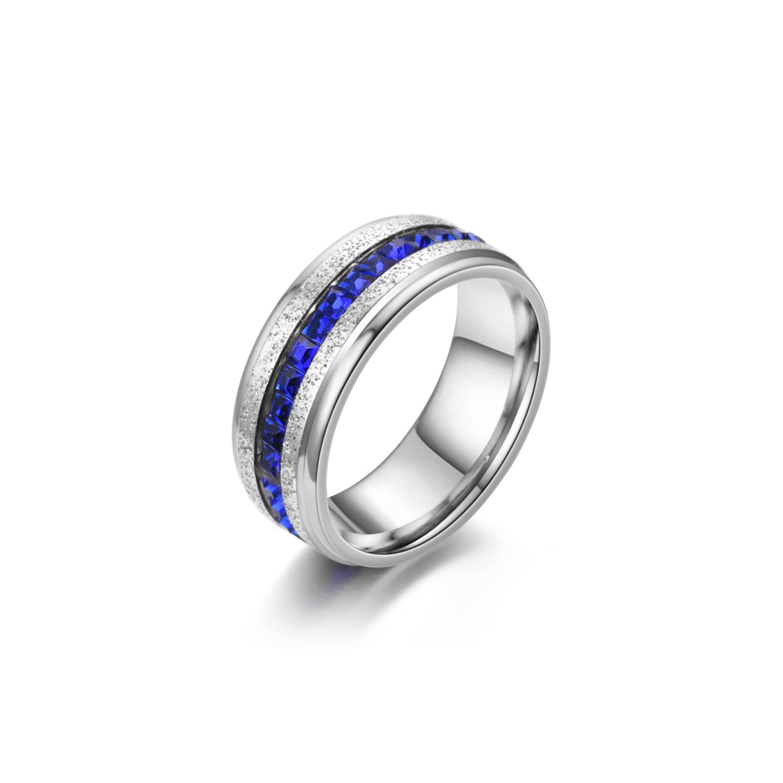 Xusamss 18K Gold Plated Ring One Row Blue Crystal Ring Stainless Steel Band Ring